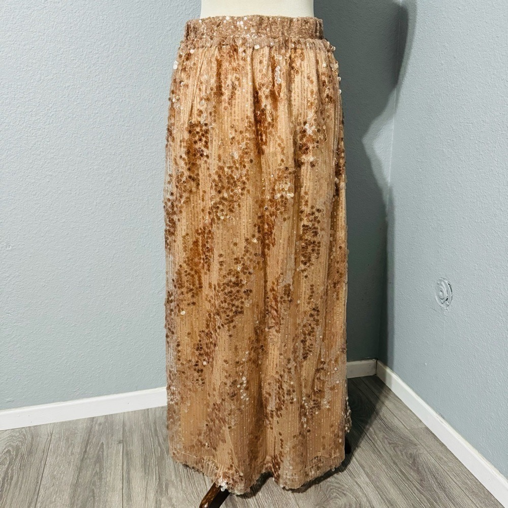 Zara New Gold High Waist Christmas‎ Long Sequin Skirt Size L A-Line Silhouette - Picture 10 of 14